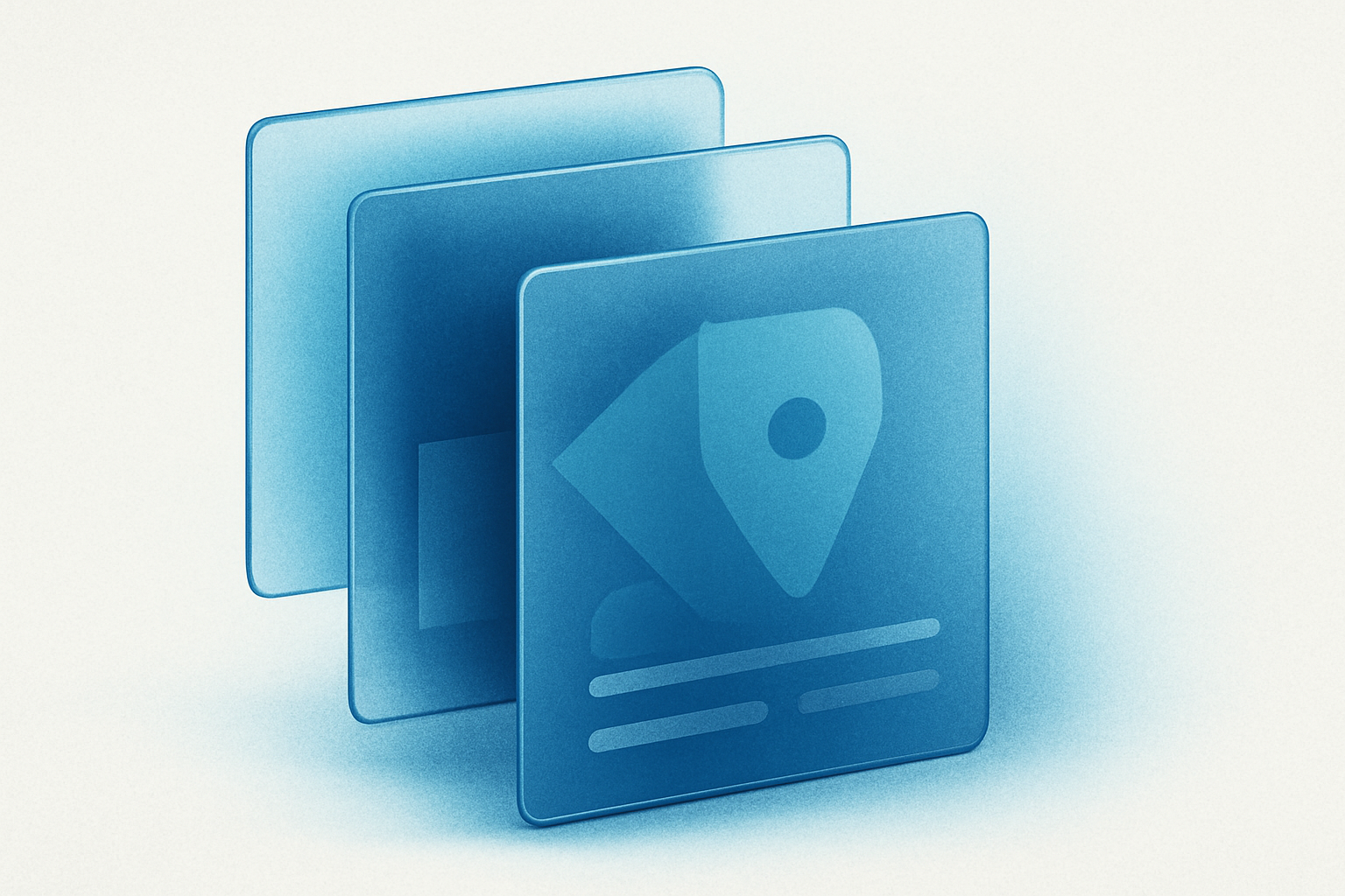 Several semi-transparent blue and grey digital cards with rounded corners are layered and partially overlapping, creating a sense of hidden elements.