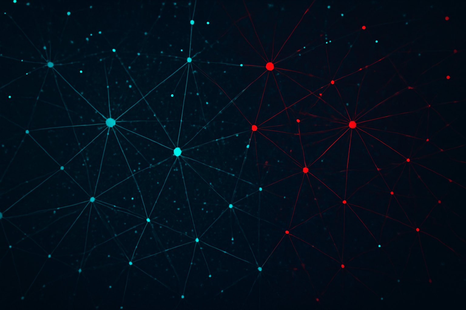 An abstract data graphic featuring a dense, interconnected grid of glowing points and lines on a dark background, suggesting a complex digital network.