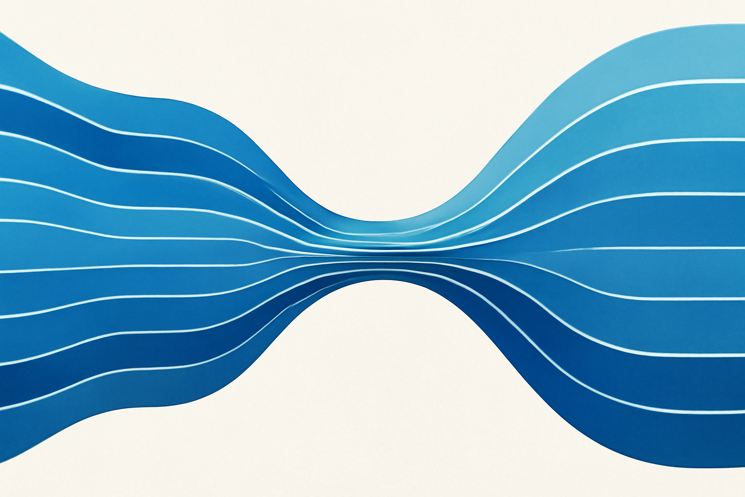 A data graphic composed of multiple colored ribbons flowing horizontally and then merging into a single larger stream, against a dark background.