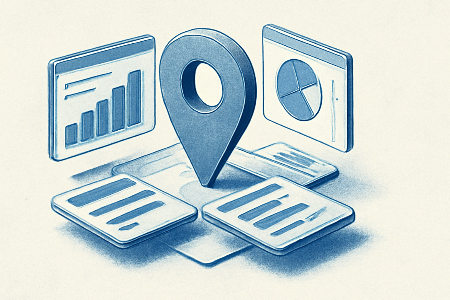 An exploded axonometric view of abstract digital user interface components, with lines connecting them, suggesting complex data flow and automation.