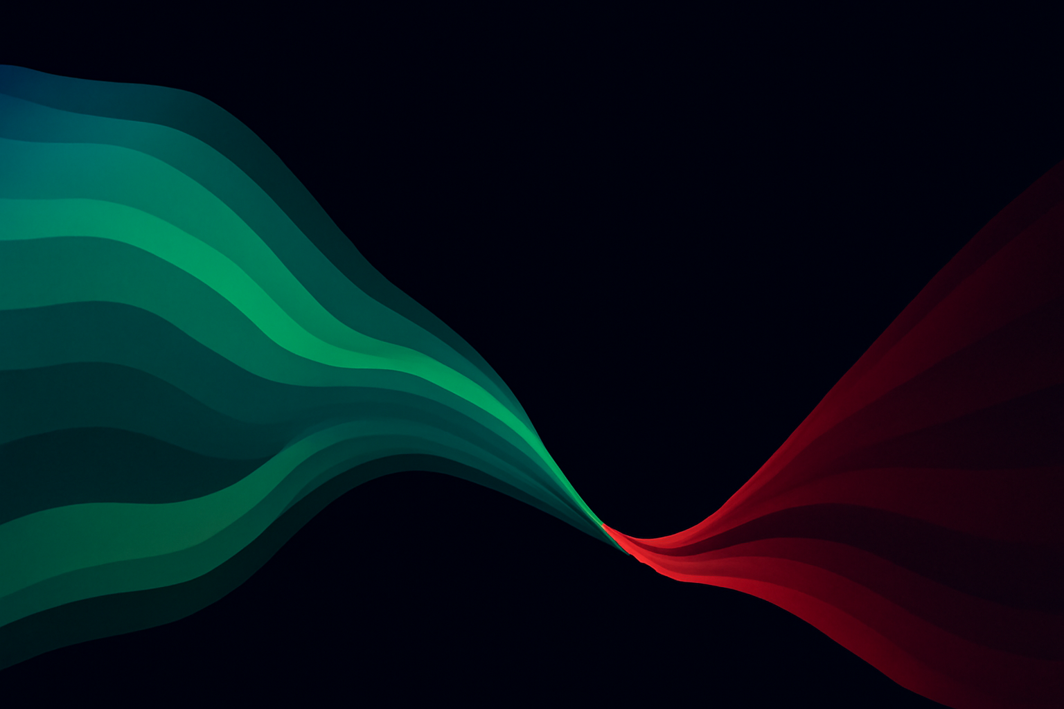 A data graphic featuring two ribbon-like streams, one significantly wider and more prominent than the other, dramatically separating from a common origin point.
